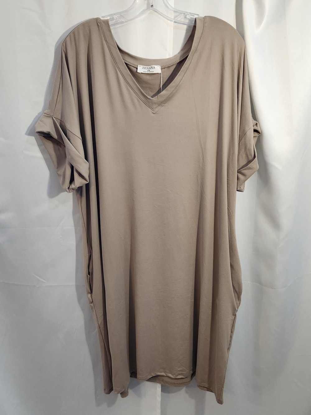Zenana Outfitters Taupe V-Neck Midi Dress